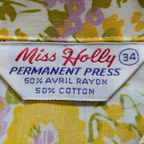 NWT Vintage Miss Holly deadstock yellow orange floral button up short sleeve 34 - Picture 6 of 7